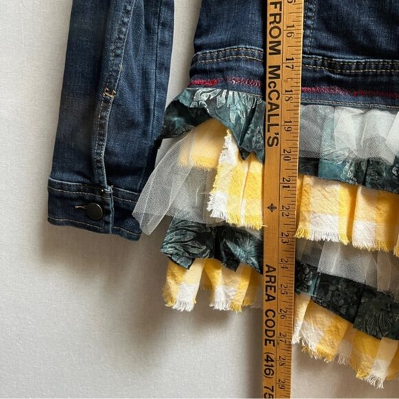 Caslon Denim Jean Jacket Patchwork Tulle Layered Skirt Boho Upcycled Sz S - Picture 8 of 9